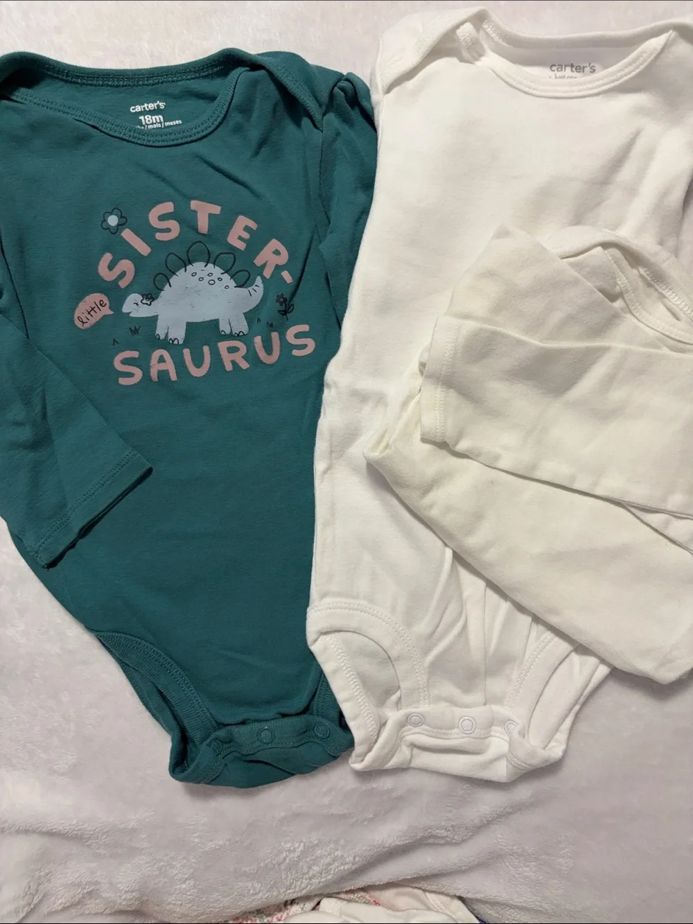 Carter's Teal 'Sister Saurus' One-Piece with White Bodysuit Pair